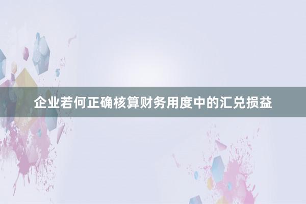 企业若何正确核算财务用度中的汇兑损益